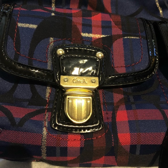 Coach Handbag Shoulder Poppy Blue Purple Red Plaid Tartan Purse Bag G1282-21622 - Picture 4 of 9